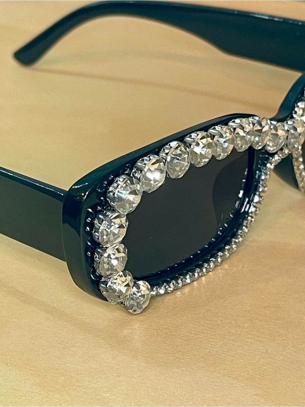 Anthropologie Boho Glam Black Crystal-Trim Rectangular Embellished Sunglasses - Picture 7 of 16